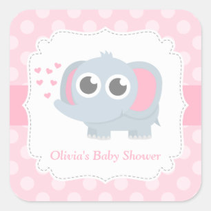 Moderne Baby Elefant Punkte Baby-Party Quadratischer Aufkleber