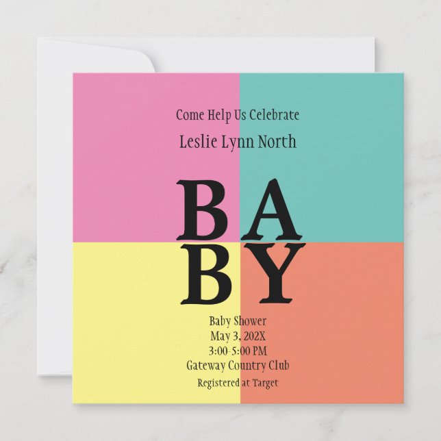 Moderne BABY farbenfrohe Blocks Einladung (Vorderseite)