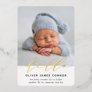 MODERNE BABY-FOTO elegante Hello-Kalligrafie hoch Folieneinladung