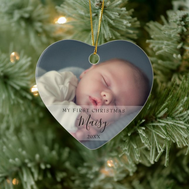 Moderne Baby-Fotos Erste Weihnachten Keramik Ornament (Baum)