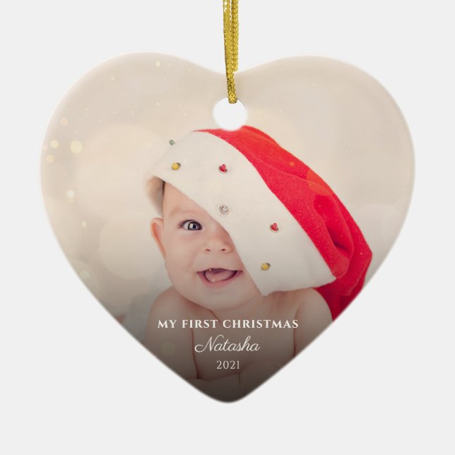 Moderne Baby-Fotos Erste Weihnachten Personalisier Keramik Ornament (Vorne)