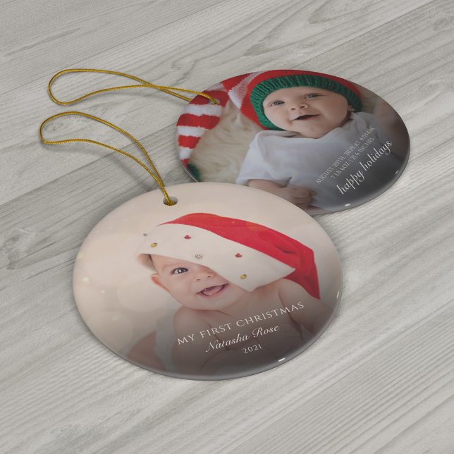 Moderne Baby-Fotos Erste Weihnachten Personalisier Ornament (First Christmas Baby Photos Cute Ceramic Ornaments)