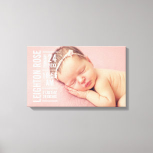 Moderne Baby Girl Foto-Geburtsstatistiken Leinwanddruck
