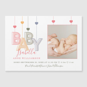 Moderne Baby Letters Newborn Baby Girl Birth Foto Magnetkarte