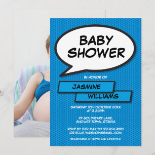 Moderne Baby-Party-Spaß-Foto Babyblau Einladung