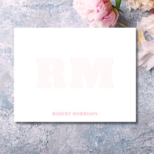 Moderne Baby-Pink-Monogramm-Schreibwaren-Notizkart Einladung