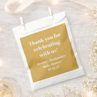Moderne Baby Shower Danke Karte in Staubigem Gelb Geschenktütchen
