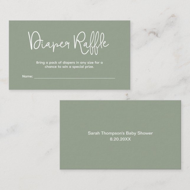Moderne Baby Shower Sage Green Windel-Raffle Begleitkarte (Vorne/Hinten)