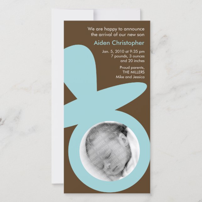 Moderne Babyankündigung - Blue Schnuller Ankündigung (Vorderseite)