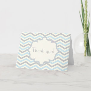 Moderne Babyblau-, Grau-, Elfenbein-Chevron-Muster Dankeskarte