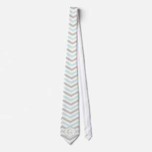 Moderne Babyblau, Grau, Elfenbein-Chevron-Muster Krawatte