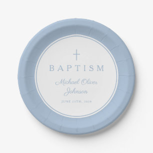 Moderne Babyblaue Religiöse Kreuz-Taufe Pappteller