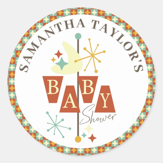 Moderne Babydusche aus der Mitte des Jahrhunderts  Runder Aufkleber (Vorderseite)