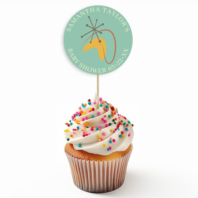 Moderne Babydusche aus der Mitte des Jahrhunderts  Runder Aufkleber (Retro Baby Shower Sticker Favor)