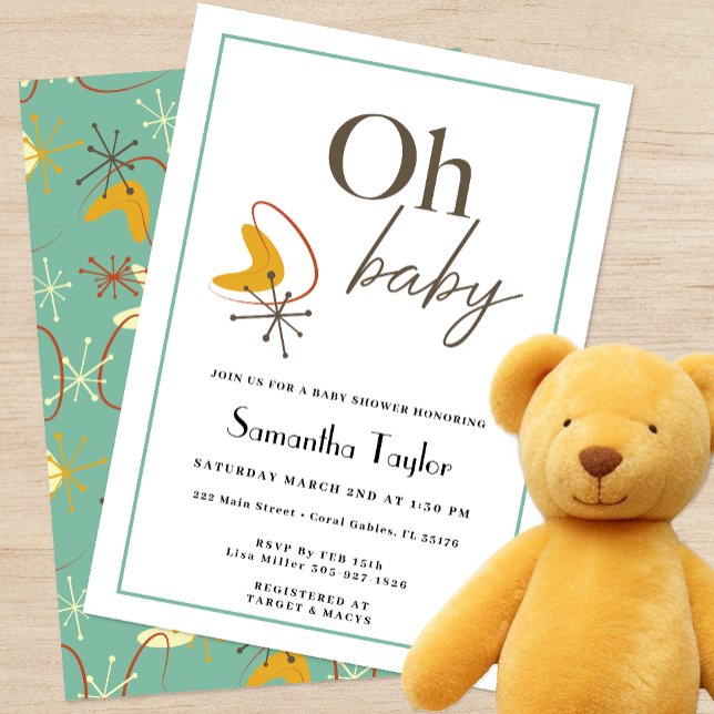 Moderne Babydusche - Einladung - Retro (Oh Baby - Mid Century Modern Baby Shower Themed Invitation )