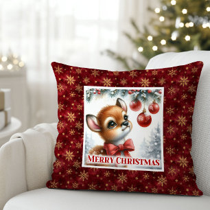 Moderne Babyhirsch-Schneewald-Kindergeschenk Weihn Kissen