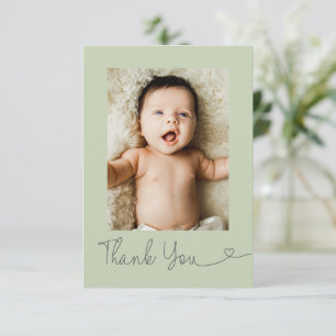 Moderne Babyparty-Foto Herz Grün Dankeskarte