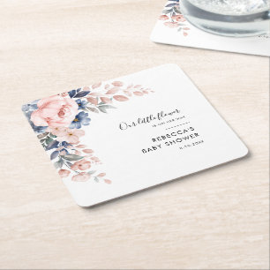 Moderne Babyparty mit rosa floralem botanischem Th Rechteckiger Pappuntersetzer