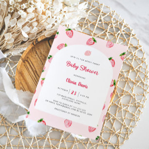 Moderne Babyparty zum Thema Sommer Erdbeere Einladung