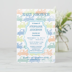 Moderne Babyshower für Jungen mit Abschleppwagen Einladung