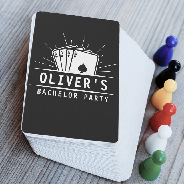 Moderne Bachelor Party Grooms Name Casino | Schwar Spielkarten (Von Creator hochgeladen)