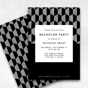 Moderne Bachelor Party Minimal Schwarz und Weiß Einladung