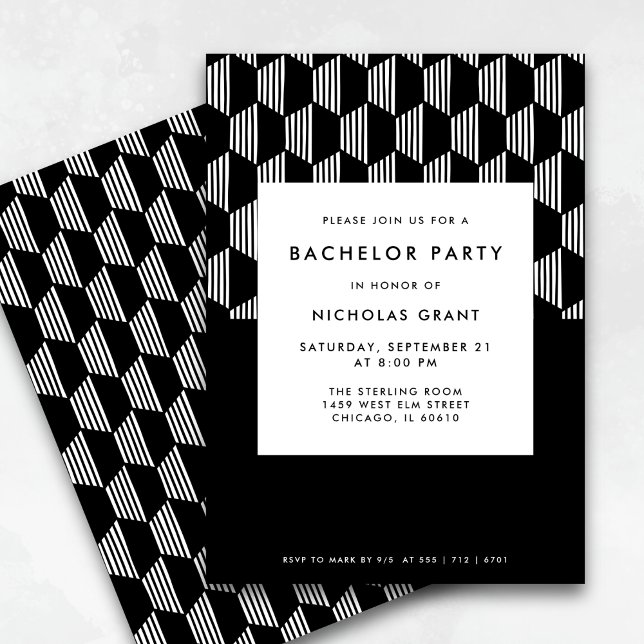 Moderne Bachelor Party Minimal Schwarz und Weiß Einladung (Fully customizable.
)