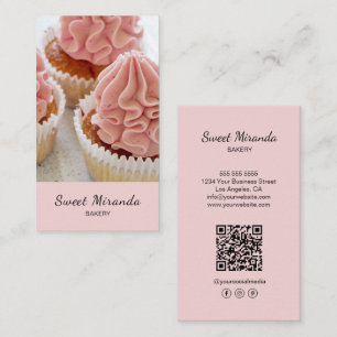 Moderne Bäckerei Foto QR Social Media Icons Rosa Visitenkarte