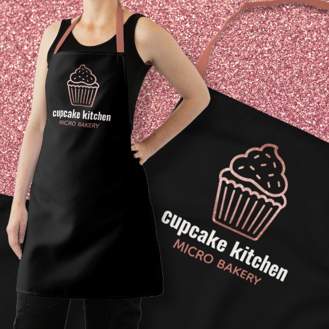 Moderne Bäckerei Name Rose Gold Glitzer Cupcake Mi Schürze (Von Creator hochgeladen)