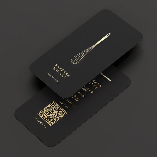 Moderne Bäckereien Elegantes Black Gold Whisk Visitenkarte (Modern Baker Pastry Elegant Black Gold Whisk Business Card
)