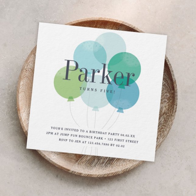 Moderne Ballabend Geburtstagsparty Einladung (Modern colorful balloons boys birthday party invitation.)