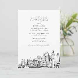 Moderne Baltimore Skyline Black & White Wedding Einladung
