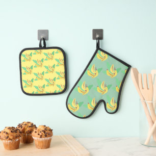 Moderne Bananenbündel-Fruchtküche Ofenhandschuh & Topflappen-Set