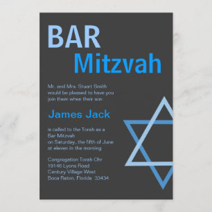 Moderne Bar Mitzvah-Einführung - Blau & Grau Einladung