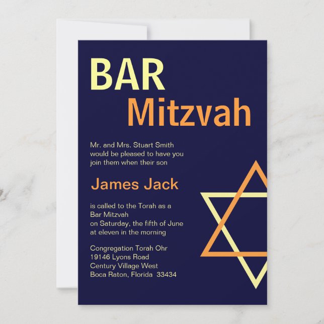 Moderne Bar Mitzvah Einladung - Orange & Navy Blau (Vorderseite)
