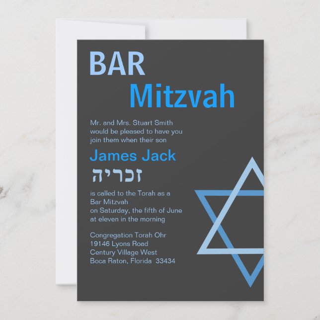 Moderne Bar Mitzvah-Erfindung mit H - maßgeschneid Einladung (Vorderseite)