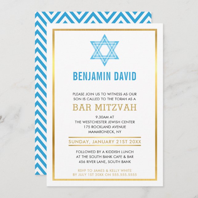 MODERNE BAR MITZVAH INVITE Goldstar Einladung (Vorne/Hinten)