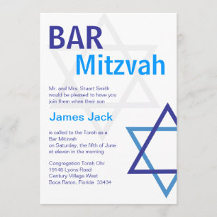 Moderne Bar Mitzvah Invititiation - Blau und Weiß Einladung