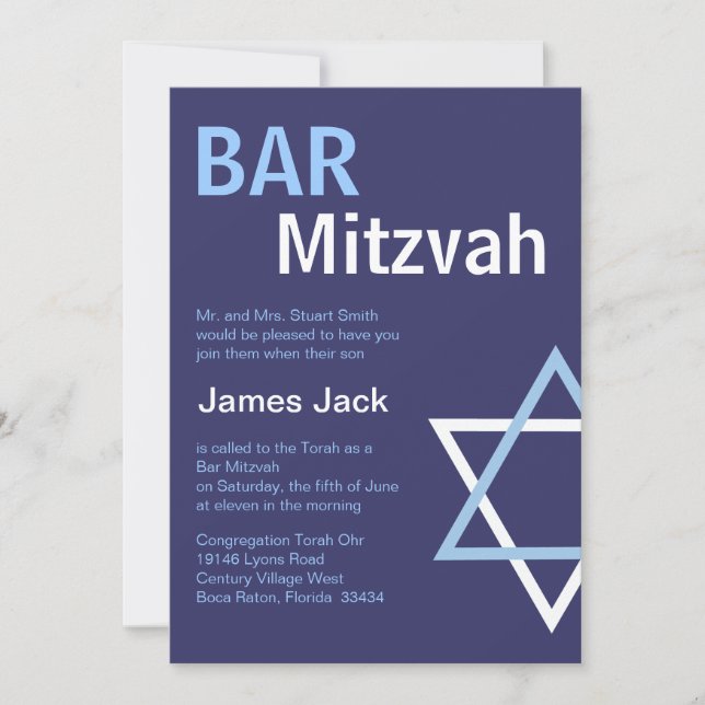 Moderne Bar Mitzvah Invitititiation - Dunkelblau Einladung (Vorderseite)