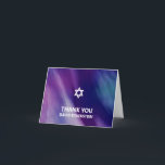 Moderne Bar Mitzvah Lila Blue Dankeschön Karte<br><div class="desc">Schöne religiöse jüdische Bar Mitzvah danke Ihnen Karten. Modernes und dennoch elegantes Aquarelldesign in marineblau-lila Farben. White Star von David in mittleren modernen Drehbüchern. 'Wird an die TORAH als Bar Mitzvah gerufen'. Präfekt für den 13-jährigen Sohn, Junge. Einfach zu bearbeiten - einfach Ihre Informationen / Text hinzufügen.hebräischer Name und Kartenrückseite...</div>