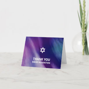 Moderne Bar Mitzvah Lila Blue Dankeschön Karte