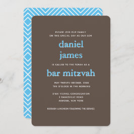 Moderne Bar Mitzvah Typografie Blue Brown Einladung