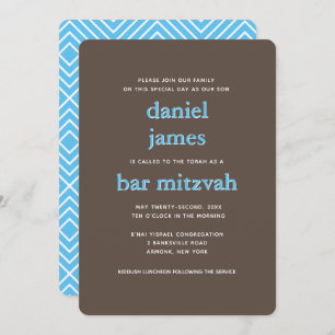 Moderne Bar Mitzvah Typografie Blue Brown Einladung