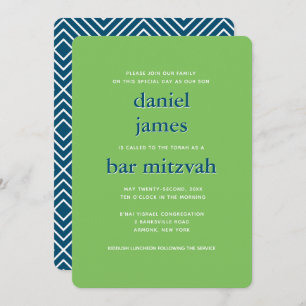Moderne Bar Mitzvah Typografie Blue Green Einladung