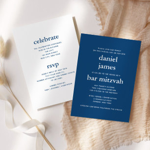 Moderne Bar Mizwa Navy Blau Ein Stück Fest Einladung