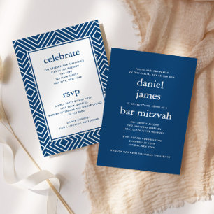 Moderne Bar Mizwa Navy Blau Einteiliges Muster Einladung