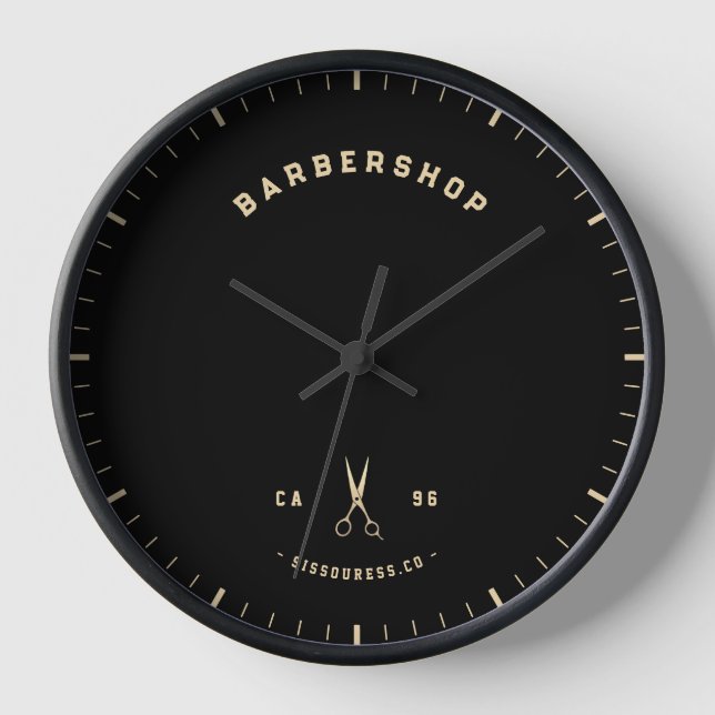 Moderne Barbershop Gold Scheren Minimalistisch Sti Uhr (Vorderseite)