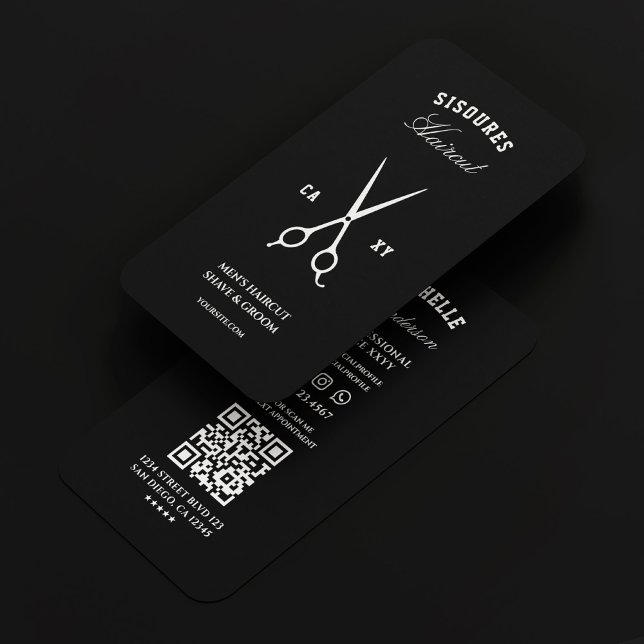 Moderne Barbershop Schwarz-weiße Schere Visitenkarte (Modern Barber Barbershop Black White Scissors Business Card
)
