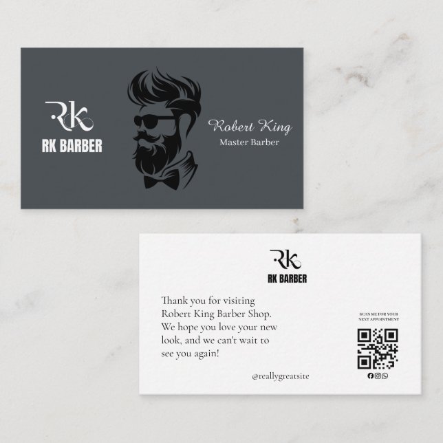 Moderne Barbier Shop QR-Code Visitenkarte (Vorne/Hinten)