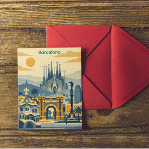 Moderne Barcelona Sagrada Familia Illustration Postkarte
